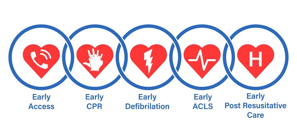 CPR steps chain of survival design. Clipart image